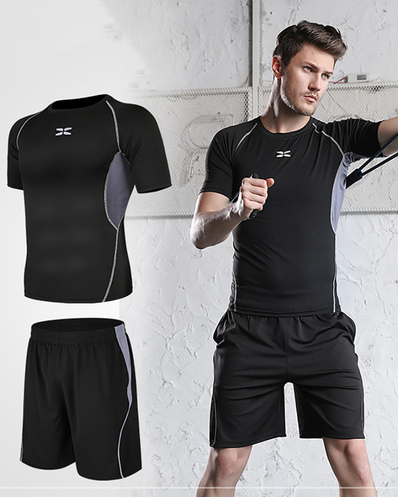 Mens Patchwork Casual Running Sports Training Sports Suits Active Wear S-3XL