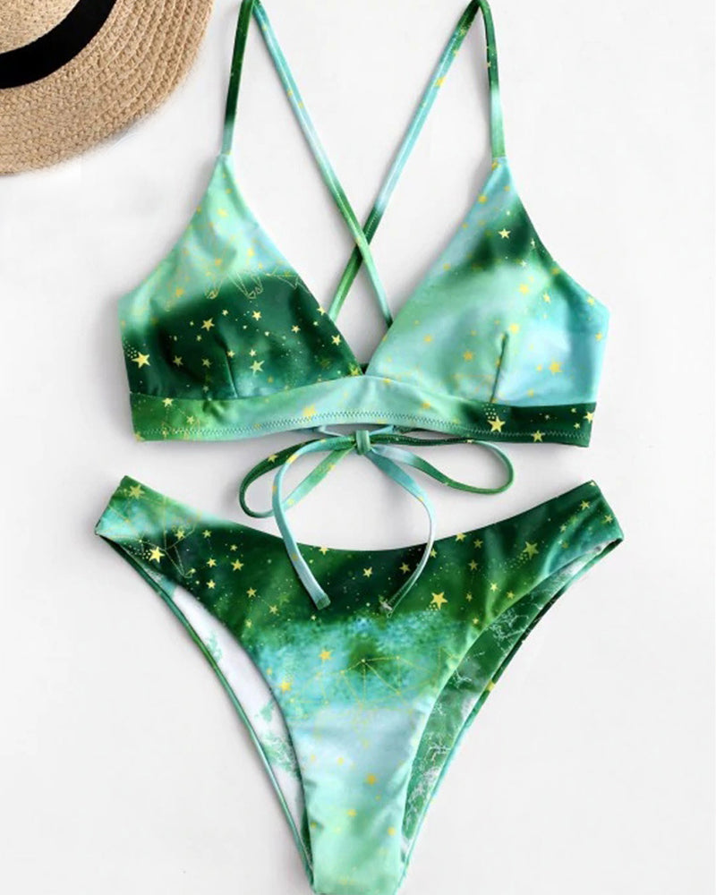 Sexy Women Halter Neck Print Bikini Two-piece Swimsuit YY10244