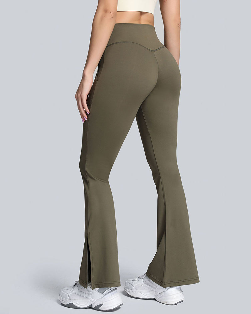 Ladies Cross Waist Wide Leg Pants Navel Nude Pockets High Waist Fitness Sports Yoga Pants S-XL