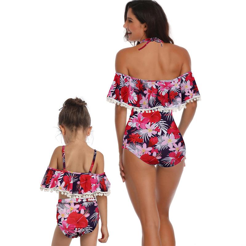 Off-shoulder Backless High Waist Parent-child Bathing Suit S-XL OM20687