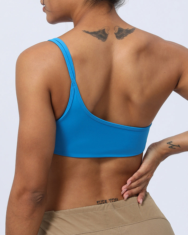 Women One Shoulder Solid Color Running Sports Bra S-2XL