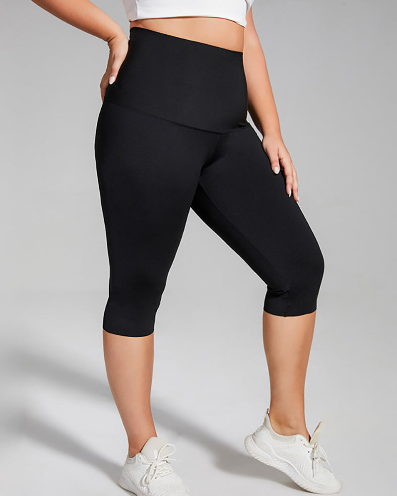 Women High Waist Solid Color Slim Plus Size Yoga Pants Sweatpants Black Shorts Legging XL-4XL