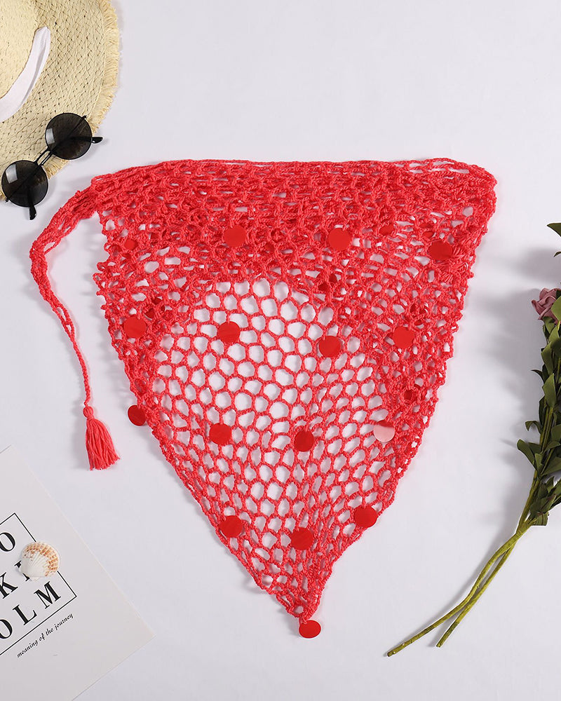 Sexy Women Summer Beach Triangle Wraps Hollow Out Swimwear Crochet Bikini Cover Up See-through Crochet Swimsuit OM25985