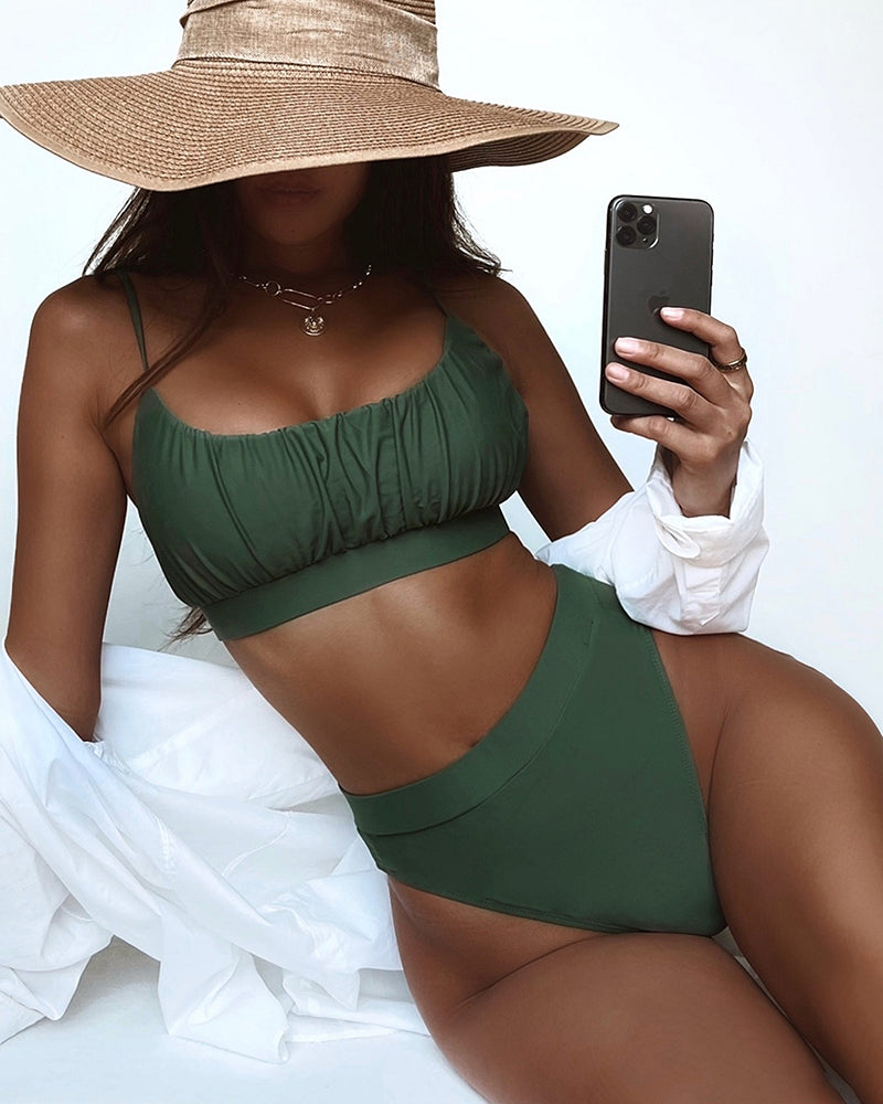 Solid Color Women High Waist New Swimwear Bikini S-L