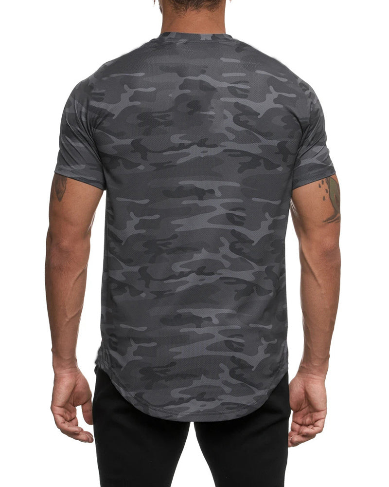 Hot Sale Short Sleeve Camo Printed Sports Running T-shirt White Grey Army Green Black M-3XL