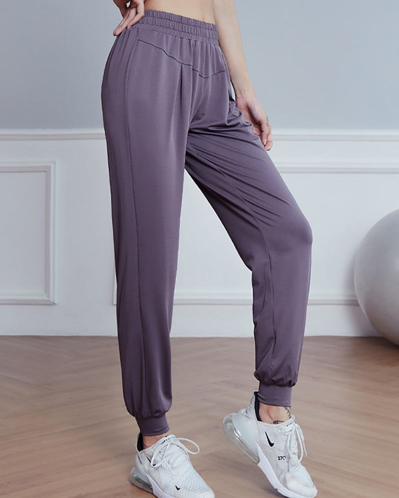 Quick Dry Loose Running Solid Color High Elastic Trousers Joggers Black Gray Blue Purple S-XL