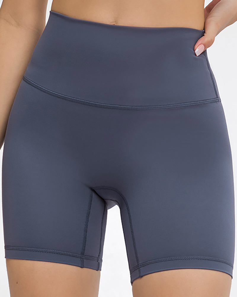 High Waist Inside Pocket Solid Color Women Running Shorts 4-12