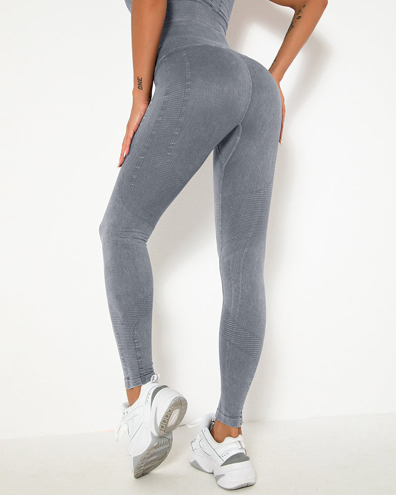 Seamless Washed Yoga Wear Sports Running Fitness Tight High Stretch Long Sleeves Yoga Three-piece Sets S-L