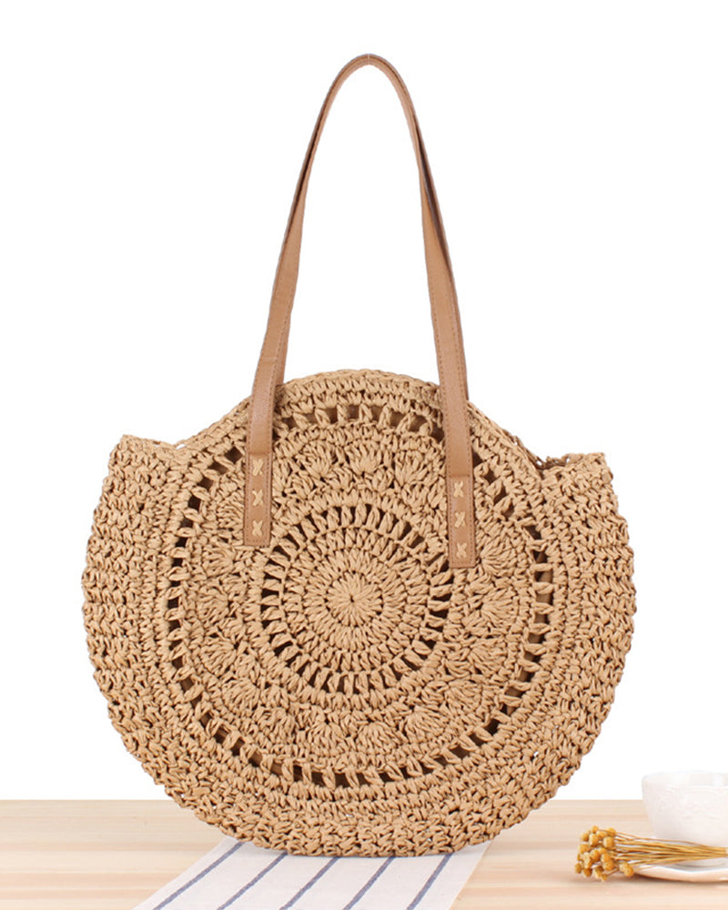 Round Straw Beach Bag Vintage Handmade Woven Shoulder Bag Raffia circle Rattan bags Bohemian Summer Vacation Casual Bags OM6318