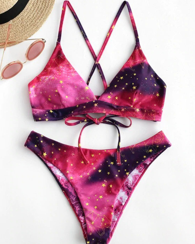 Sexy Women Halter Neck Print Bikini Two-piece Swimsuit YY10244