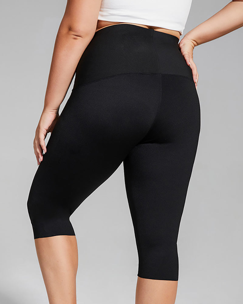 Women High Waist Solid Color Slim Plus Size Yoga Pants Sweatpants Black Shorts Legging XL-4XL