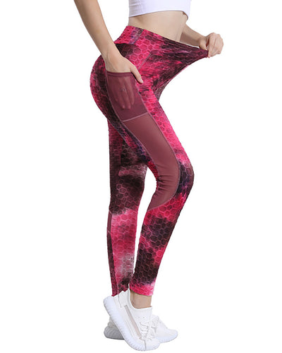 Ladies New Yoga Mesh Splicing Pocket Yoga Skinny High Waist Fitness Pants S-XXL