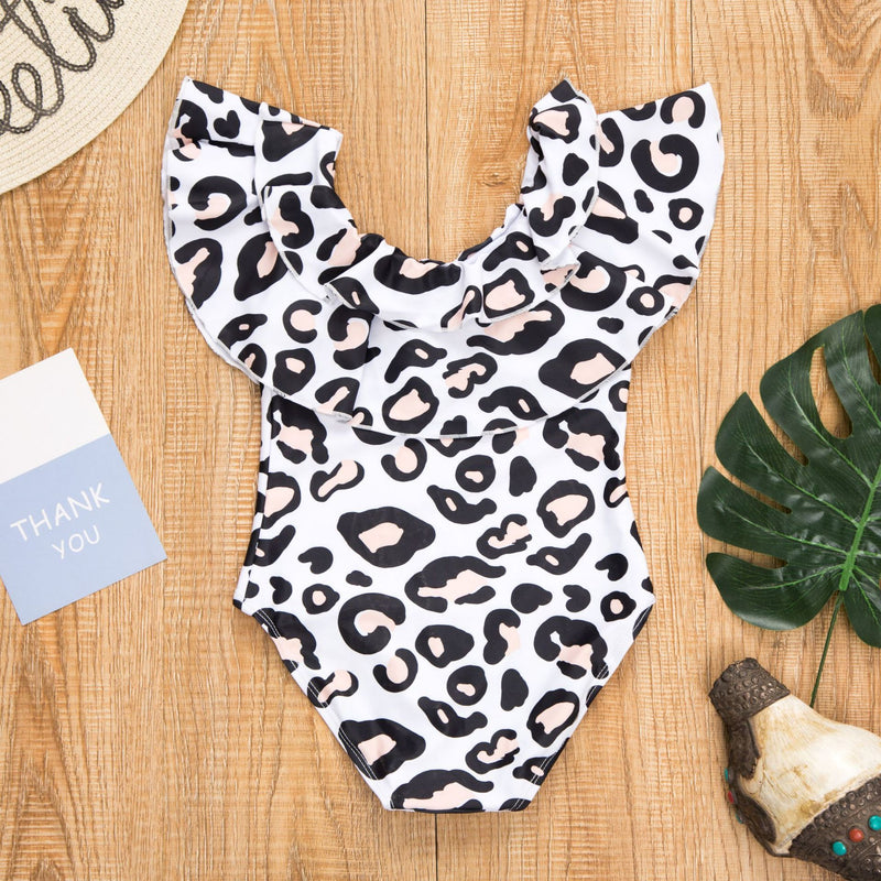 New Arriving Mother &daughter Flounce Leopard Print Swimsuit One-piece Bikini OM20673