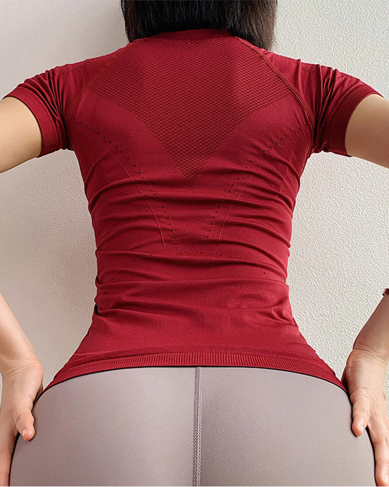 Summer New Breathable Slim Tight Quick Dry Yoga T-shirt Pink Blue Red Gray Black S-L