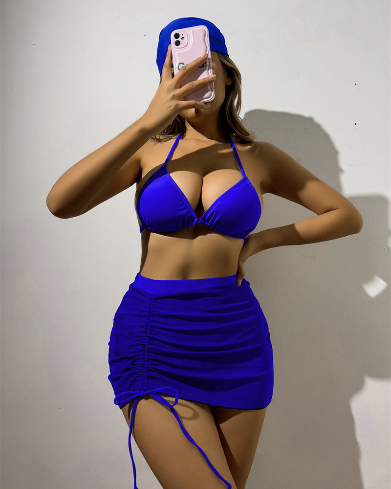 Solid Color Mesh 4 Piece Set Swimsuit S-L