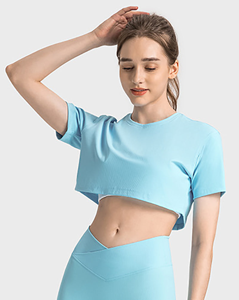 Women Short Sleeve O-neck Mini Crop T-shirt Yoga Tops Sports Top 4-12