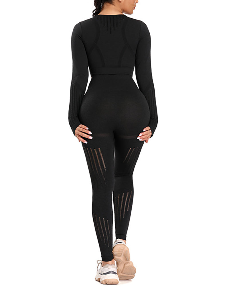 Women Fashion Seamless High Waist Tight Yoga Two-piece Pants Sets