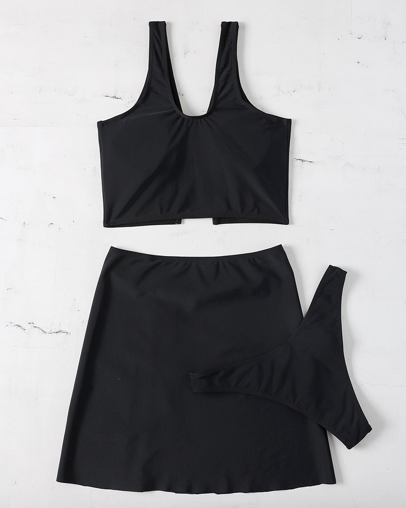 Love Heart Black Three Piece Swimsuit