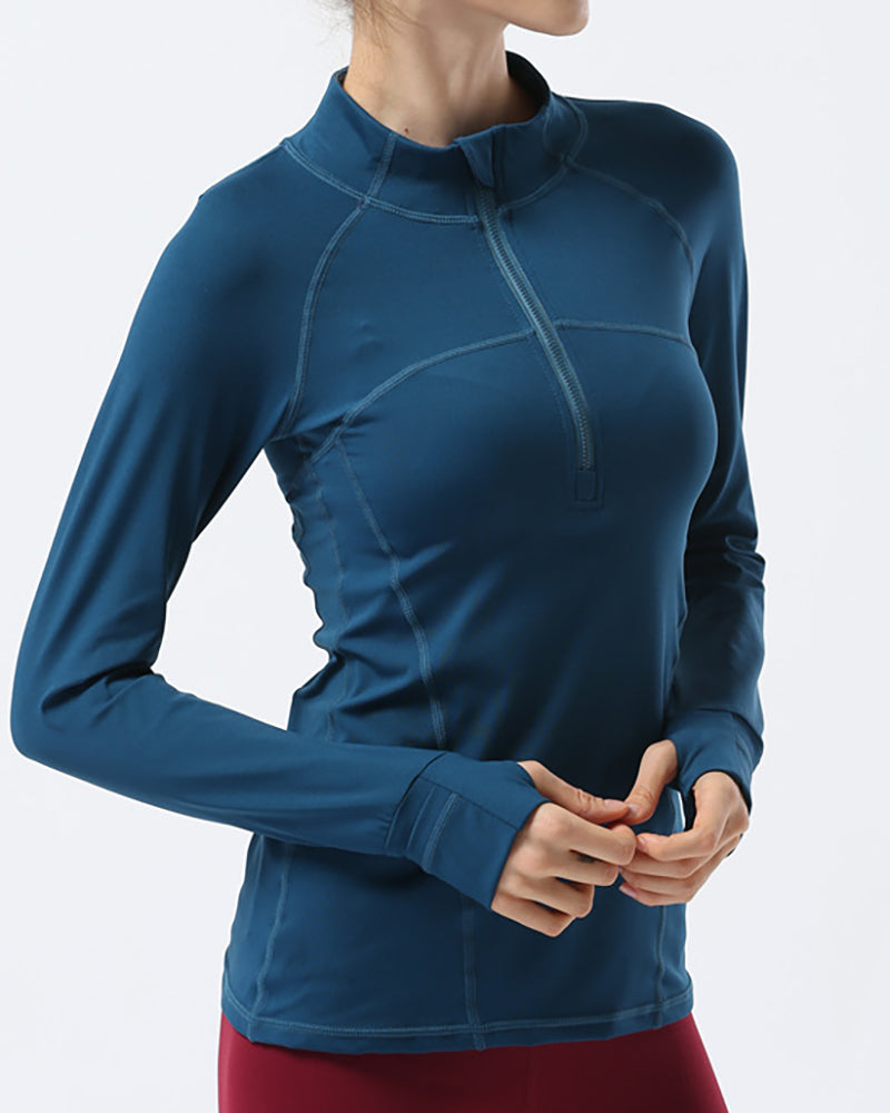 Top Long Sleeve Tight-fitting Zipper Yoga Jacket Stretch Fitness Outdoor Sports Running S-XL