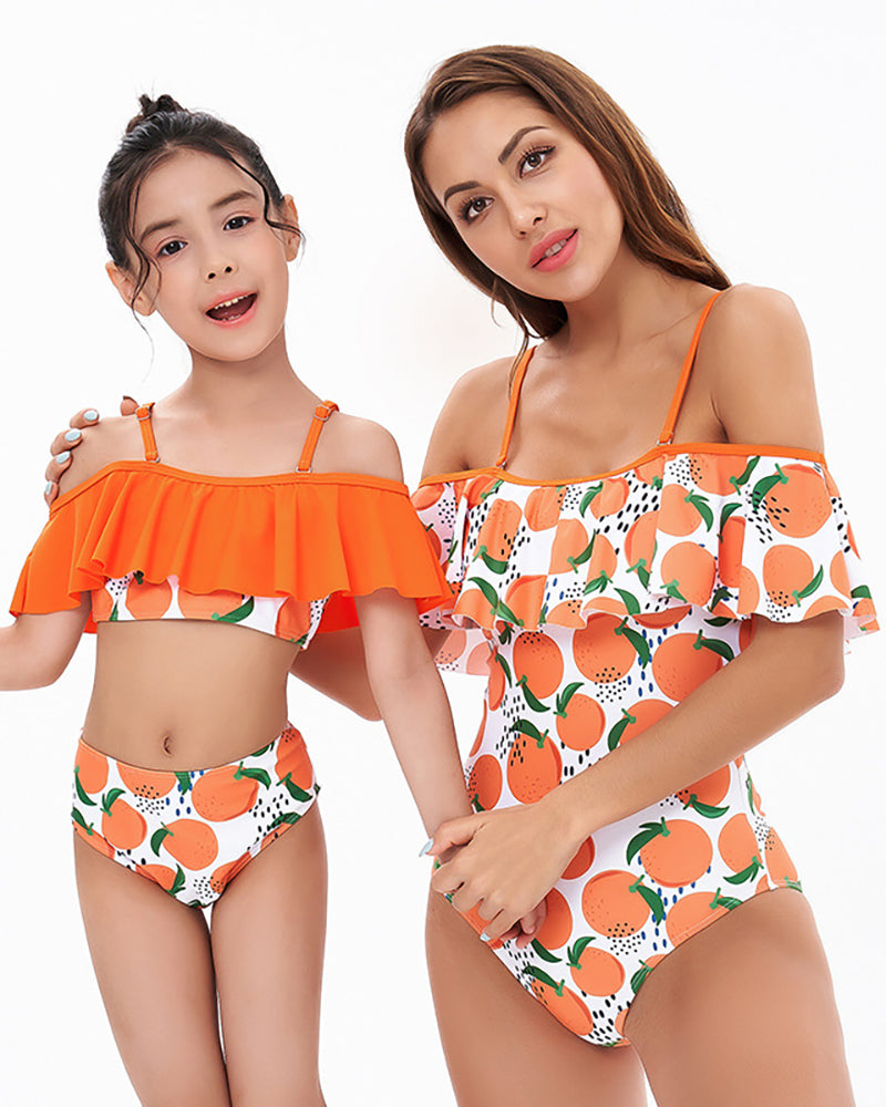 New Fashion Printed High Wasit Bikini Mother and Daughter Swimwear Adult S-Adult XL Child104-Child164