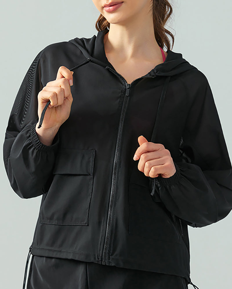 Loose Outdoor Hooded Mesh Breathable Long Sleeve Sports Running Coat S-XL