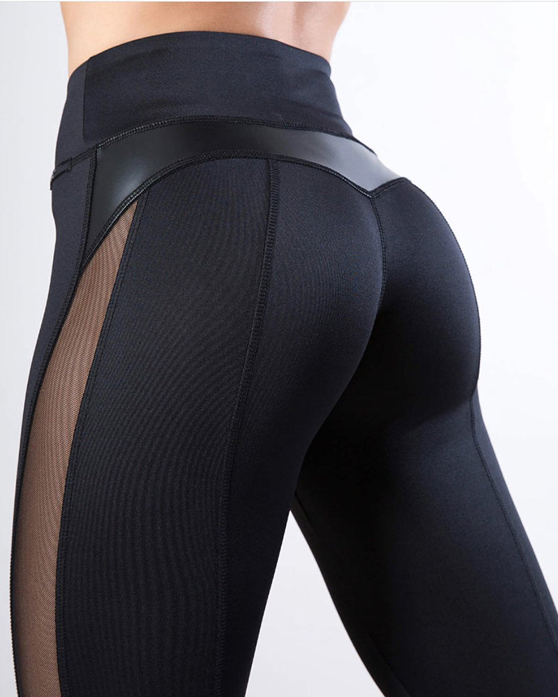 Wholesale PU Mesh Patchwork Legging Sports Pants S-XL