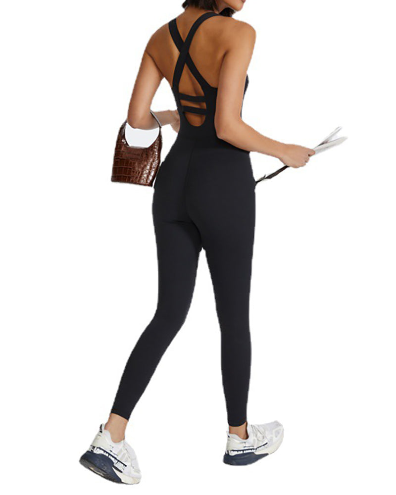 Wholesale Solid Color Sport Trainning Wear Yoga One Piece Yoga Jumpsuit