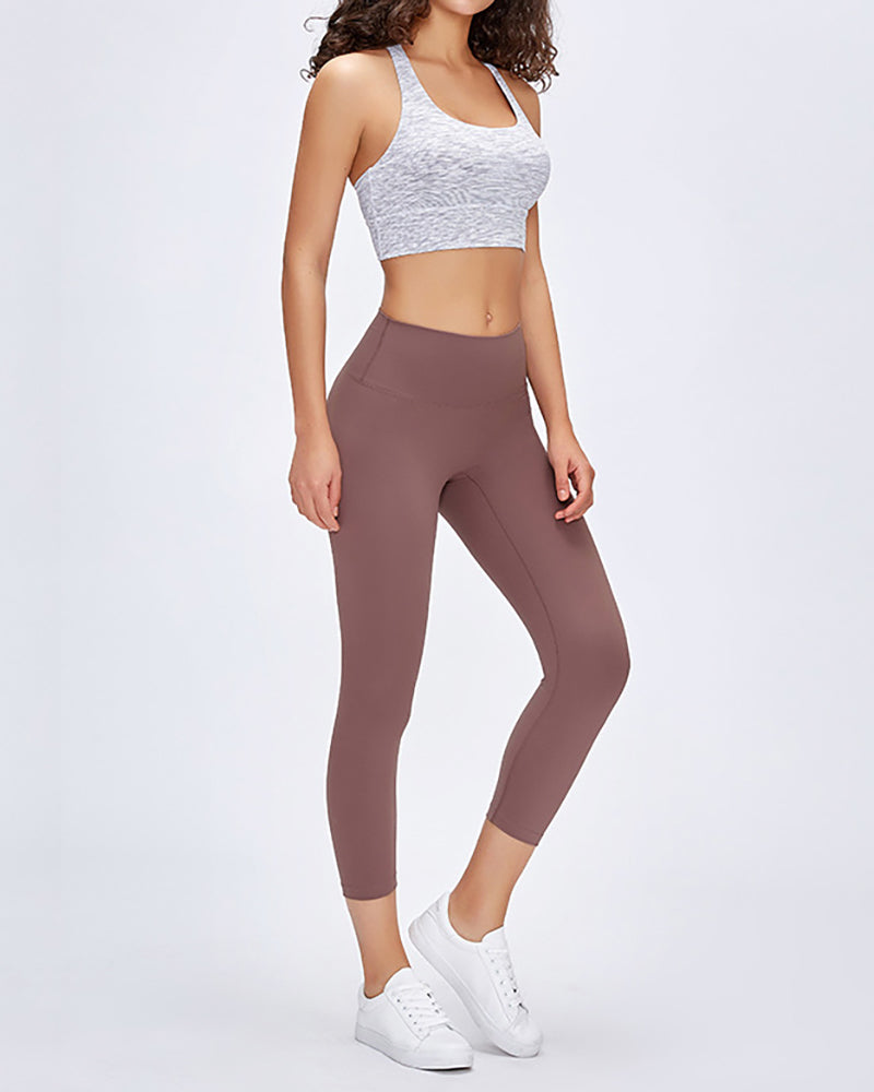 Lady Solid Color Sporty Yogo Pants Black Brown Gray Green