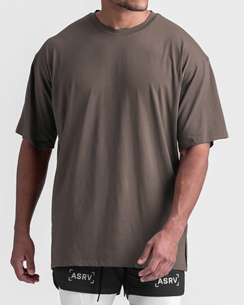 Summer Solid Color Short Sleeve Crew Neck Men&