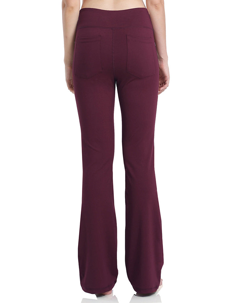 Pocket High Waist Micro Flared Wide Leg Trousers Casual Style Solid Color S-4XL