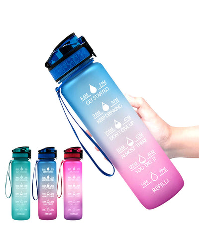 1L Tritan Material Water Bottle With Bounce Cover Time Scale Reminder Frosted Leakproof Cup For Outdoor Sports Fitness