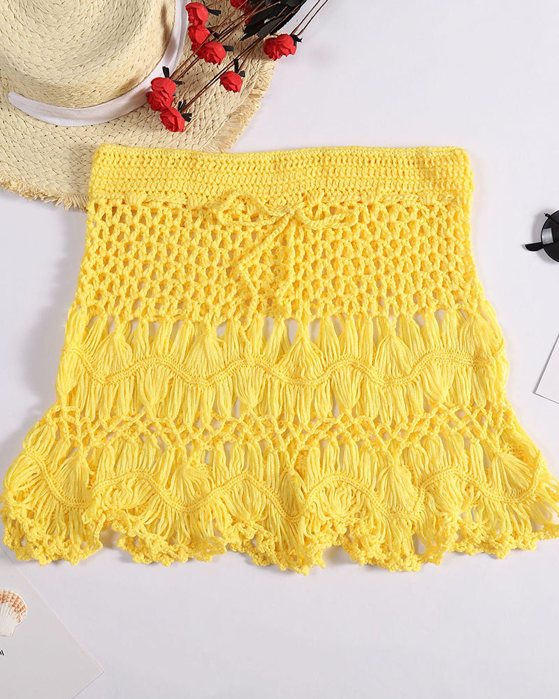 Crochet Swimsuit Beach Skirts Bikini Cover-Up Women Dress Lace-Up Bottom OM25967