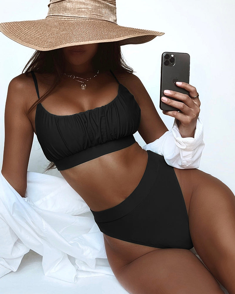 Solid Color Women High Waist New Swimwear Bikini S-L