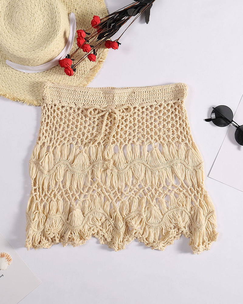 Crochet Swimsuit Beach Skirts Bikini Cover-Up Women Dress Lace-Up Bottom OM25967