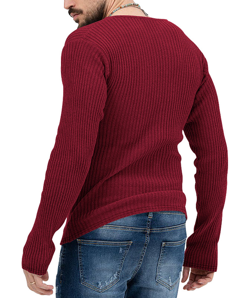 Mens Autumn Winter Long Sleeve Solid Color Knit Sweater Black Khaki Blue Apricot Mid Gray Red White S-3XL