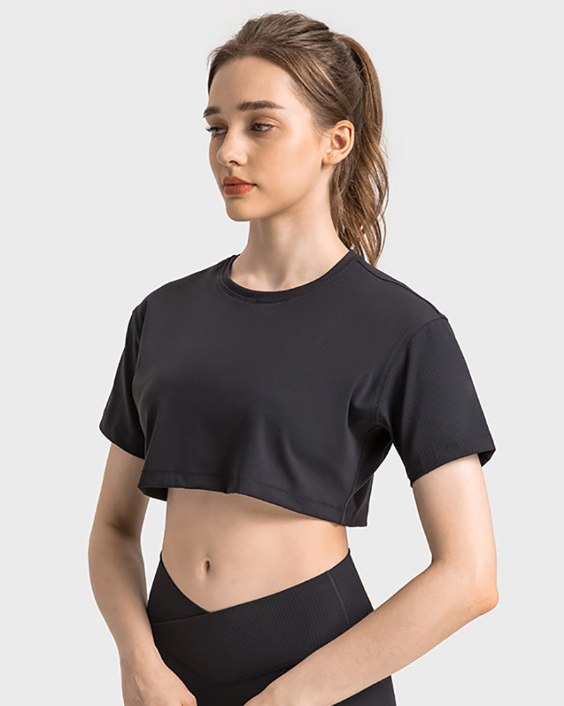 Women Short Sleeve O-neck Mini Crop T-shirt Yoga Tops Sports Top 4-12