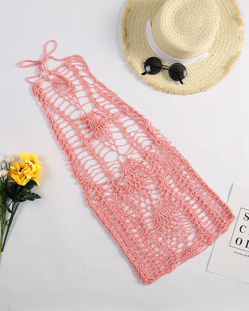 Sexy Beach Cover Up Dress Swim Women White Knitted Beach Tunic Hollow Sexy Tassels Cover Up Bikini Bandage Half-body Skirt OM25975