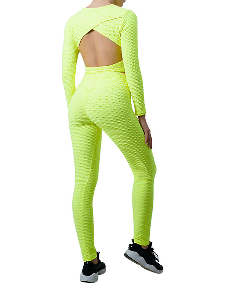 Ladies Yoga Wear Halter Fitness Long Sleeve Pants Leisure Sports Yoga Set S-XXL Pants Sets