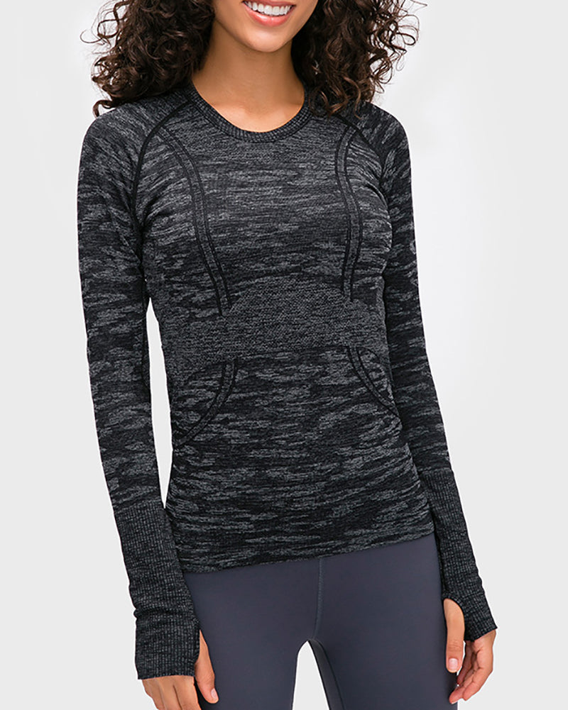 Autumn Crew Neck Long Sleeve Sports Yoga Women T-shirt 4-10