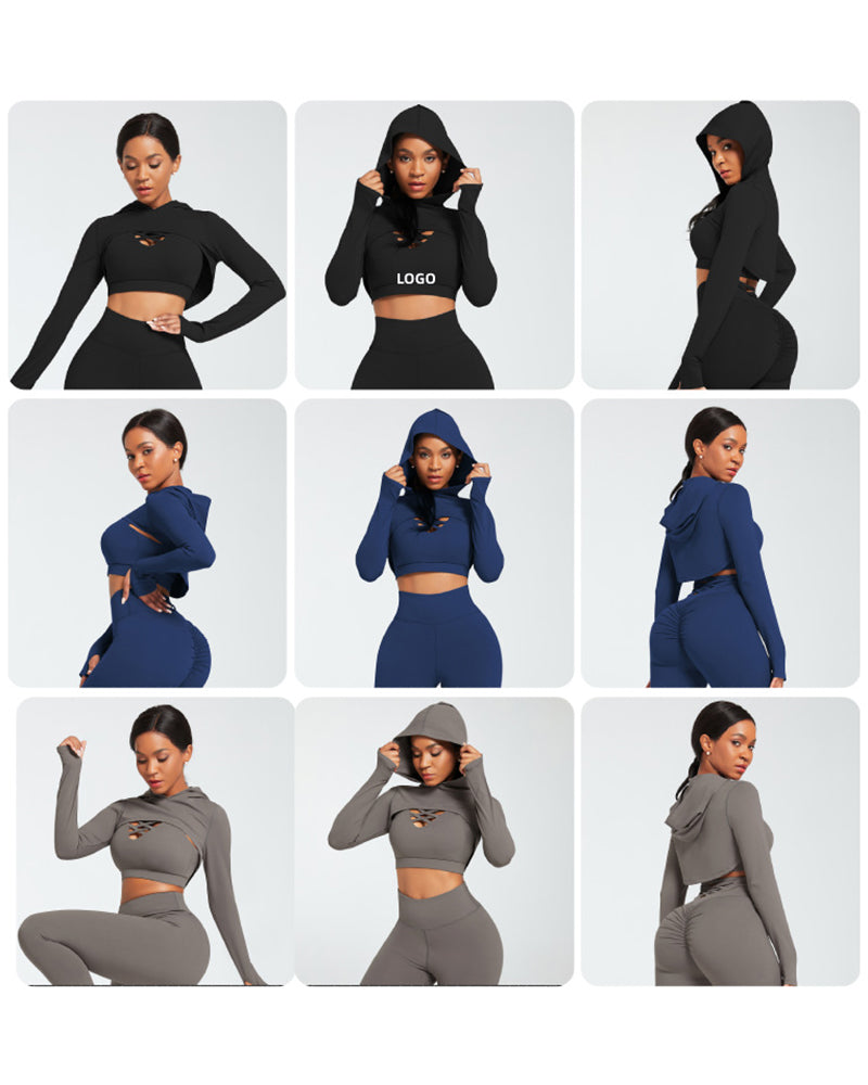 Fashion New Yoga Clothing Set Underwear Hooded Top Three Piece Sports Suit S-XL