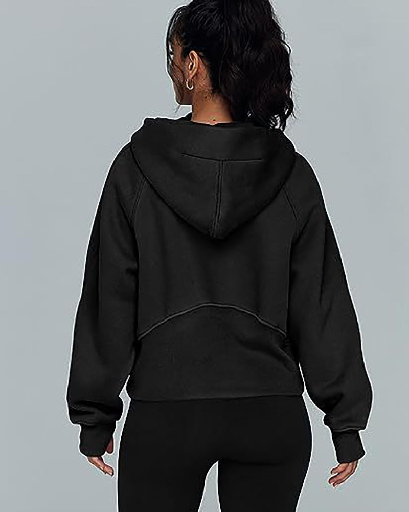 Women Long Sleeve Zipper Front Hooded Pocket Pullover Tops S-XL