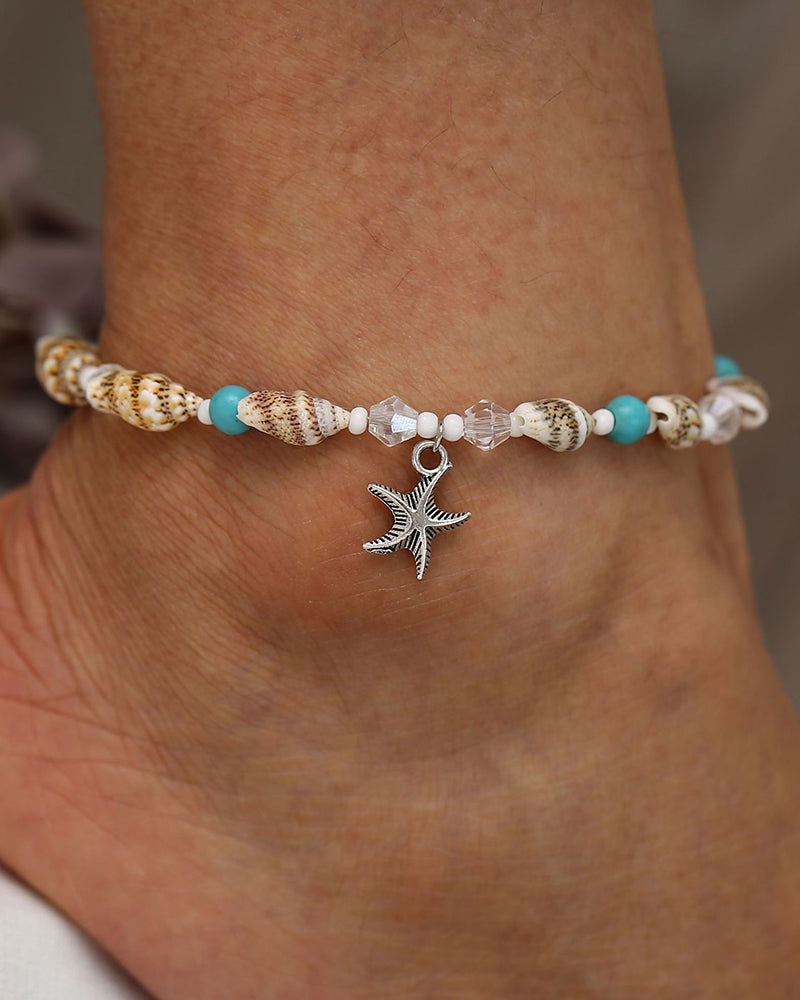 Beach Conch Rice Bead Yoga Anklet Bracelet Starfish Pendant Shell Crystal Bead Foot Ornament