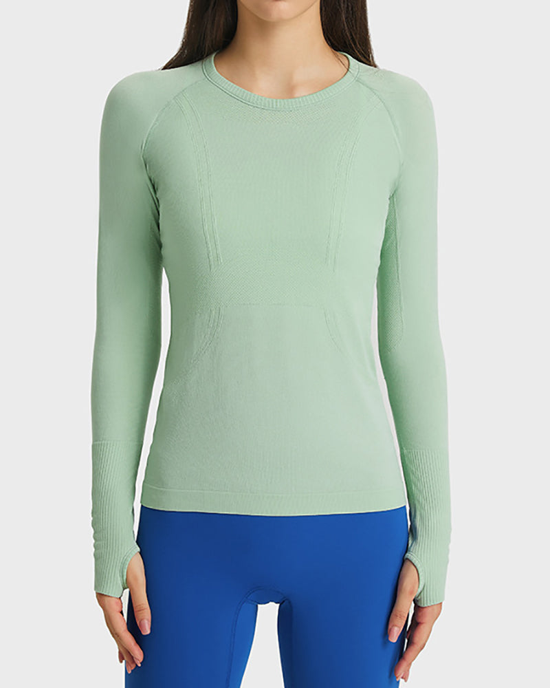 Women Long Sleeve O Neck Slim Breathable Sports Yoga Tops 4-12