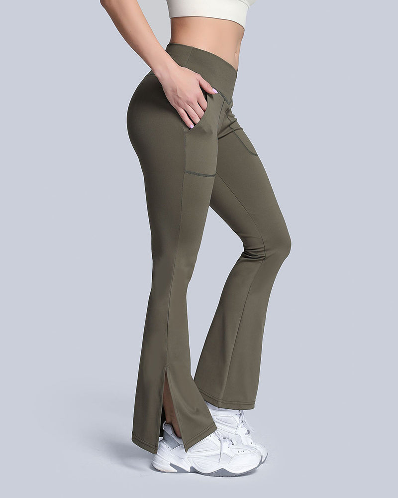 Ladies Cross Waist Wide Leg Pants Navel Nude Pockets High Waist Fitness Sports Yoga Pants S-XL