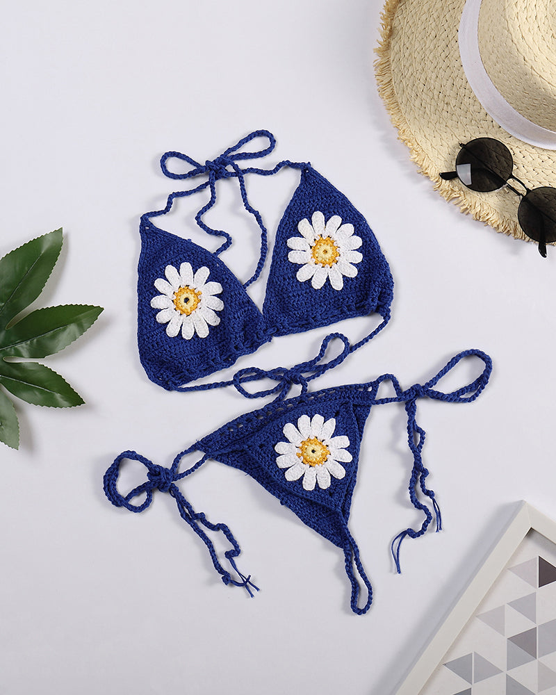 Handmade Crochet Flower Micro Bikini G Thong String Beach Micro Swimwear Sexy Lingerie Sets OM25987