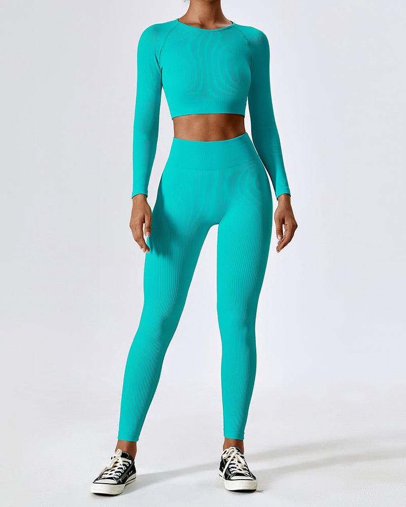 Popular Autumn Long Sleeve Tiffany Blue Pants Sports Sets Yoga Two-piece S-L