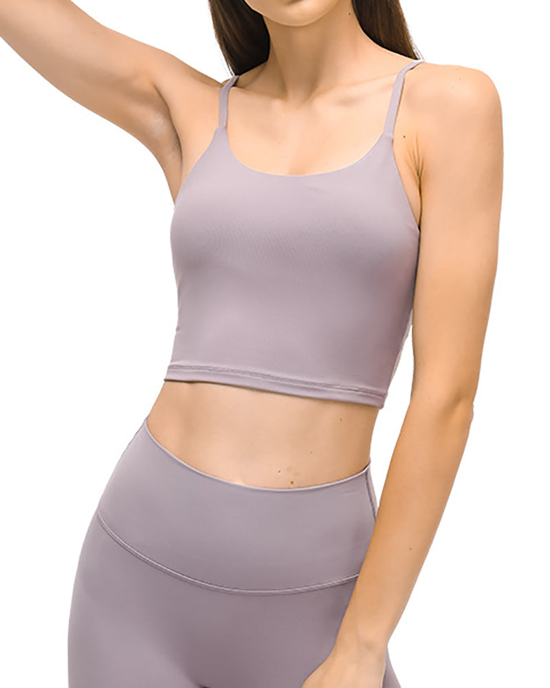 Women Solid Color Strap Sports Running Yoga Tops Vest S-XL