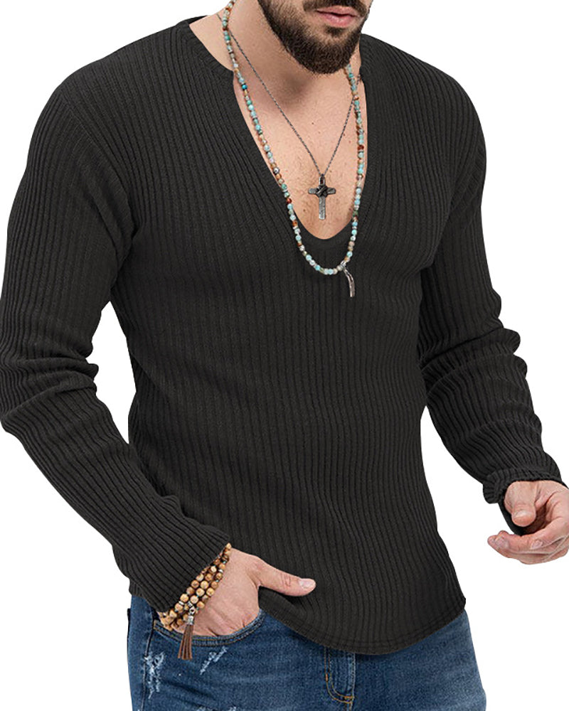 Mens Autumn Winter Long Sleeve Solid Color Knit Sweater Black Khaki Blue Apricot Mid Gray Red White S-3XL