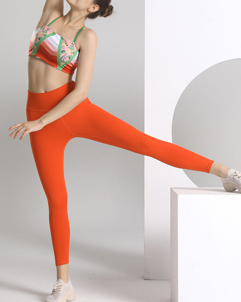 Women Printed Sports Wear Running Yoga Two-piece Sets Orange S-L