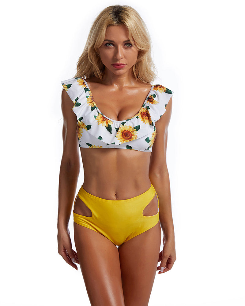 Sexy Flower Printed Colorblock Women Two-piece Swimsuit S-XL YY10211